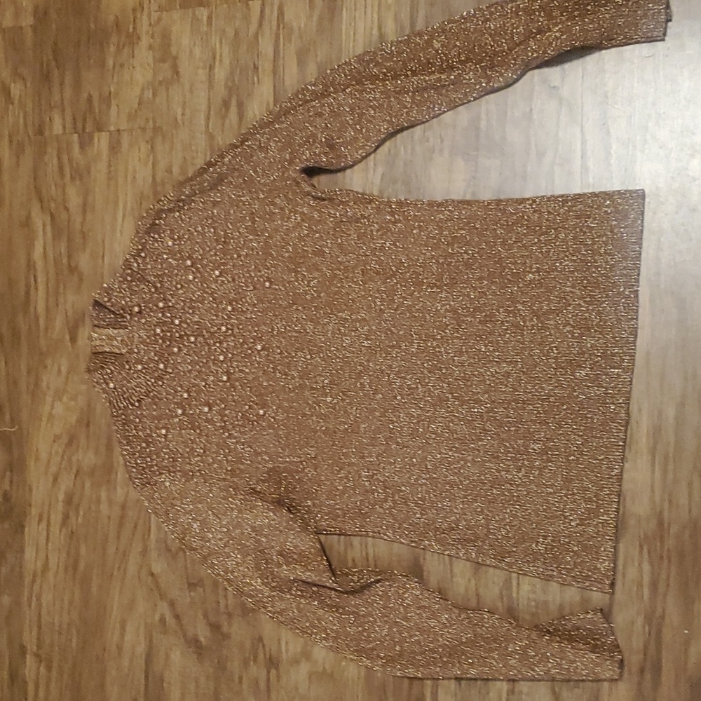 Long Sleeve mockneck pullover with beaded neckline size xlarge